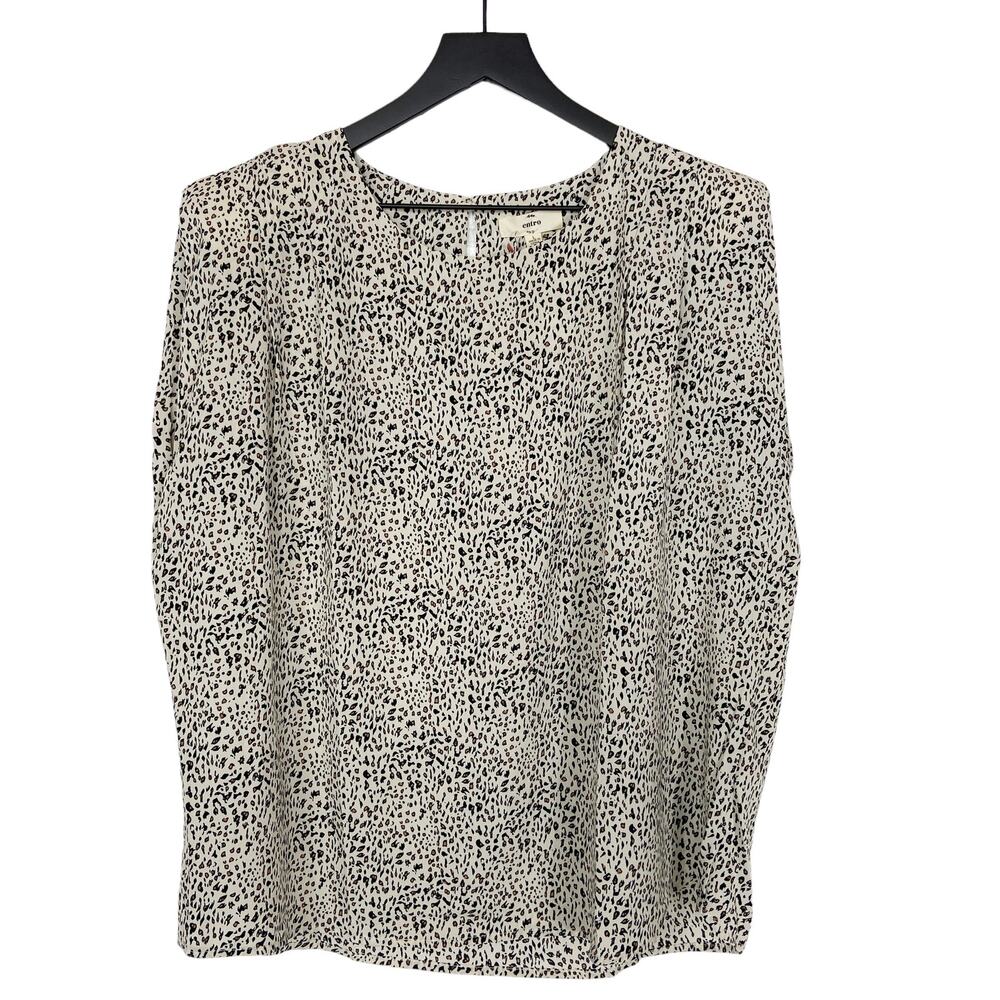 Entro Sleeveless Blouse Animal Print Top Lightly Padded Shoulder‎ Cream Black L